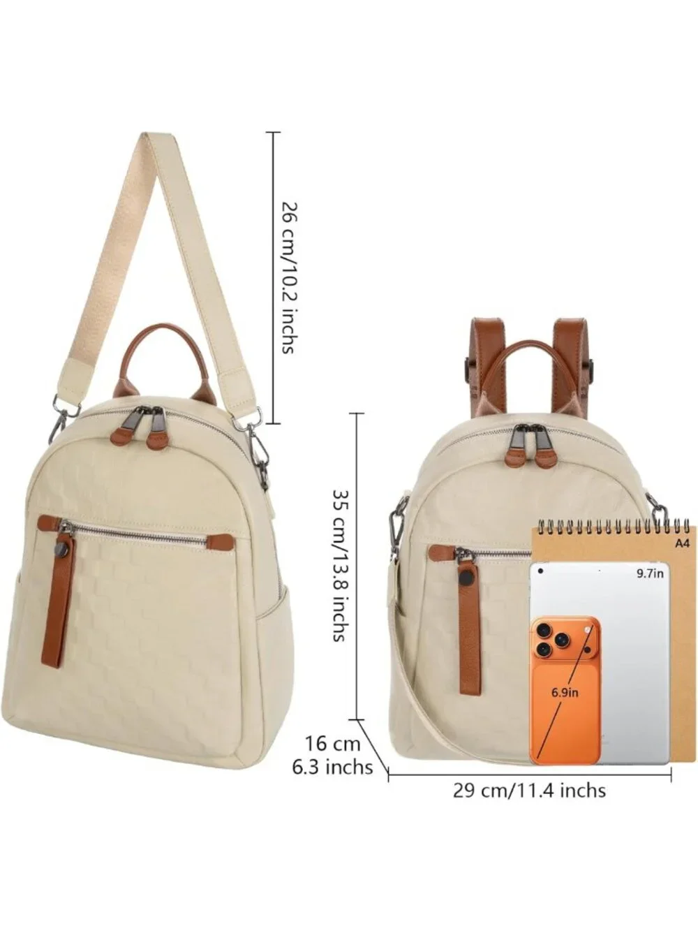 Stylish Quilted Genuine Leather Backpack Purse for Women - Multi-functional